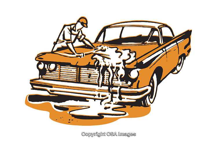Retro Illustration of a Car Being Washed in Orange Tones