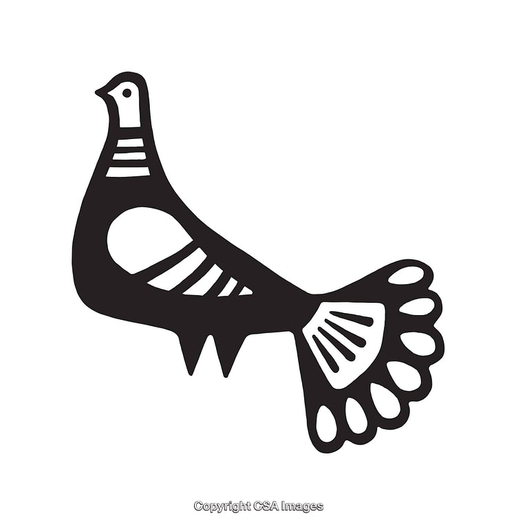 Intricate Black and White Line Art Illustration of a Stylized Bird