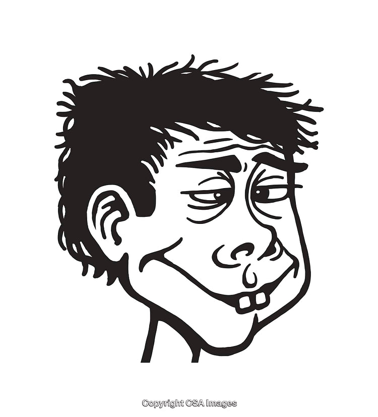 Cartoon Character With Amusing Expression in Black and White Line Art
