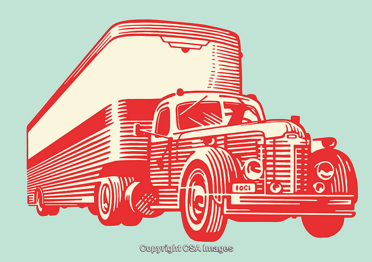 Retro Style Illustration of a Truck in Bold Red and Beige