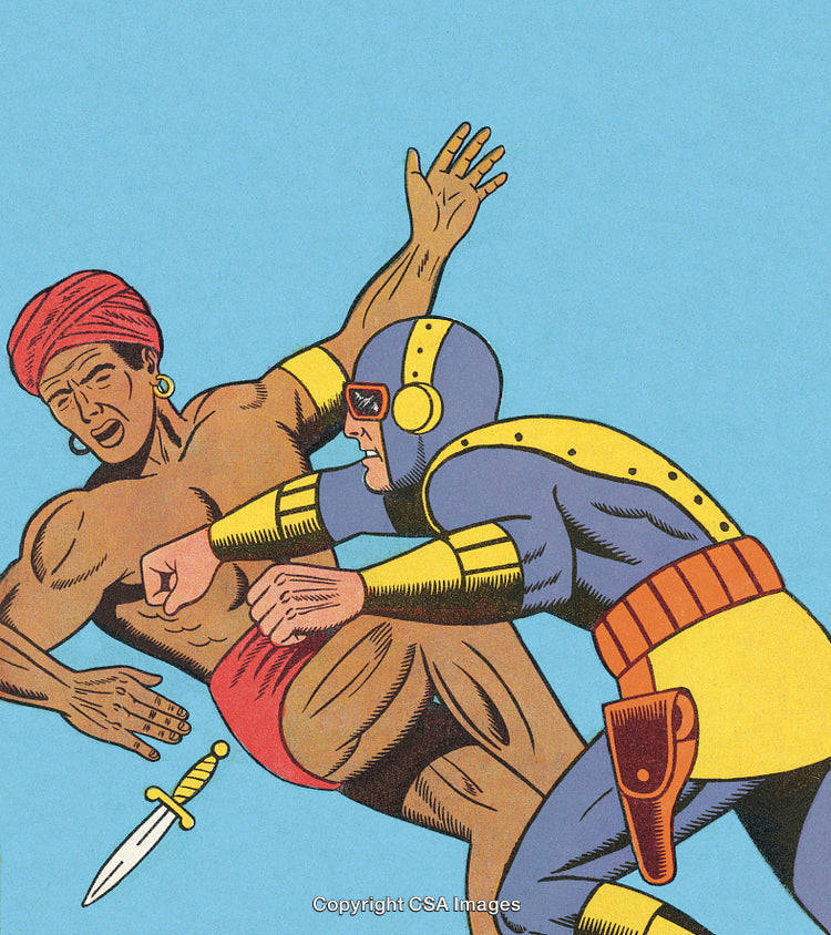 Vintage Comic Heroes Fighting in Retro Style with Bold Colors