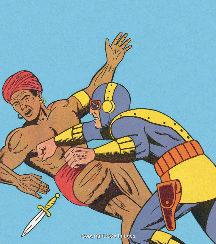 Vintage Comic Heroes Fighting in Retro Style with Bold Colors