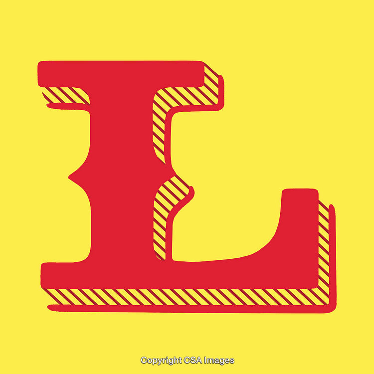 Bold Red Letter L on Bright Yellow Background with Diagonal Stripes