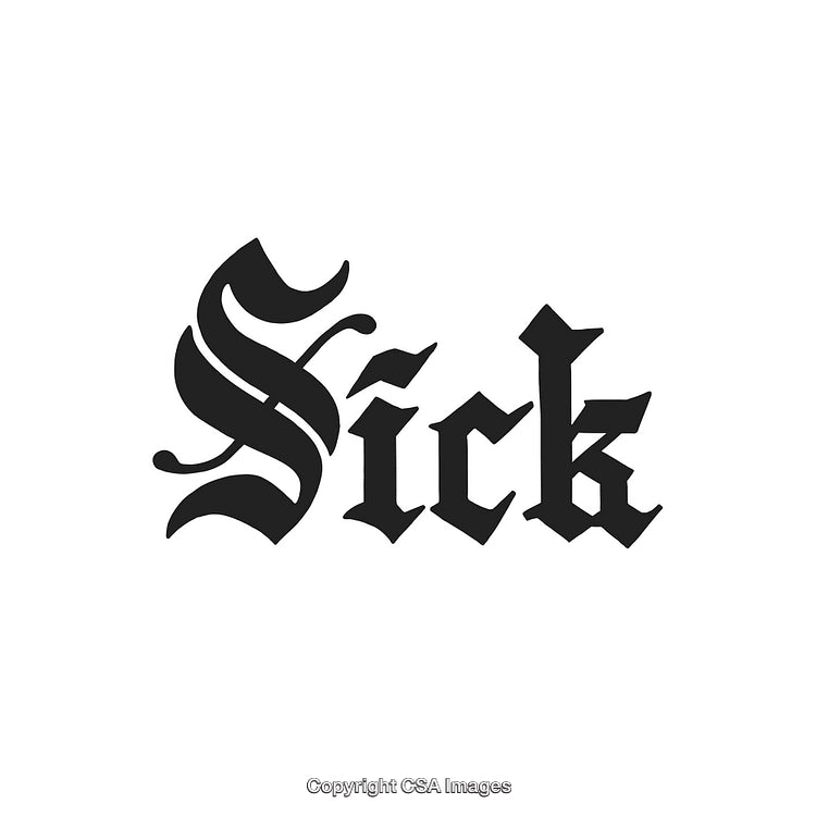 Stylized Gothic Typography Design with the Word 'Sick' in Black Font