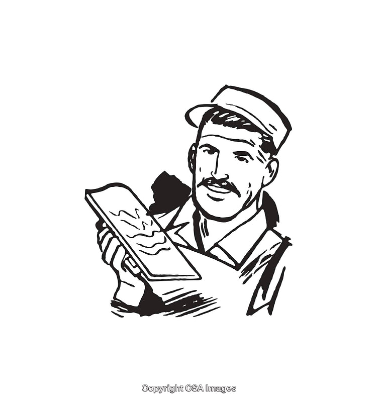 Black and White Retro Style Illustration of a Worker Holding a Notebook