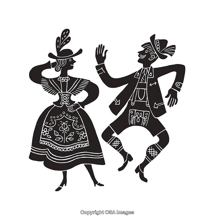 Traditional Folk Dance Couple in Detailed Black and White Line Art
