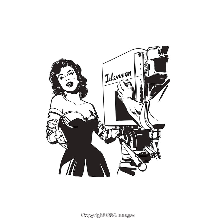 Elegant Woman with Vintage Television Camera Character Illustration