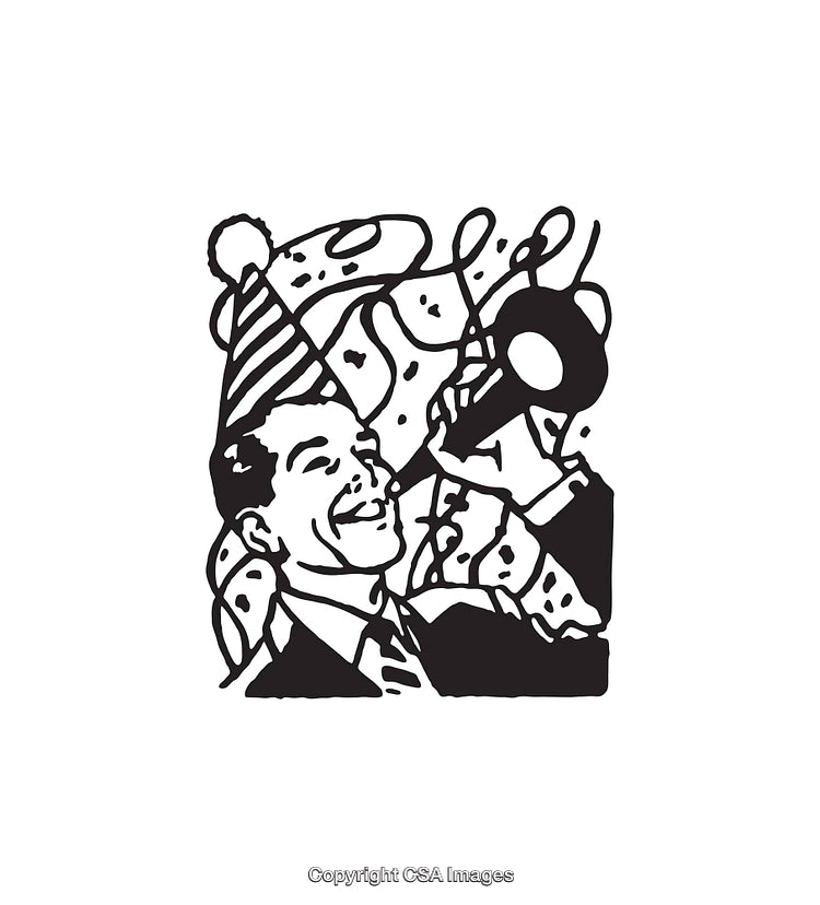 Retro Black and White Art of a Celebration Scene