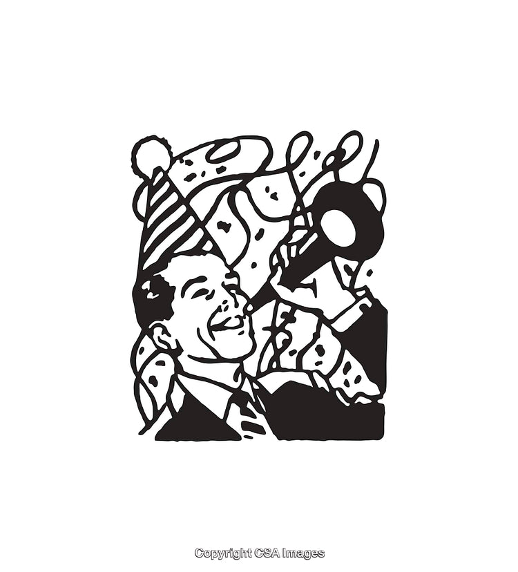Retro Black and White Art of a Celebration Scene