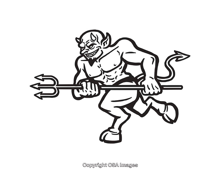 Black and White Line Art of a Stylized Demon Figure