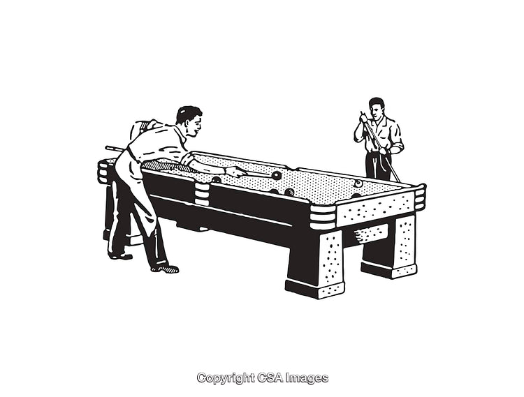 Two People Engaged in a Game of Billiards Line Art Illustration