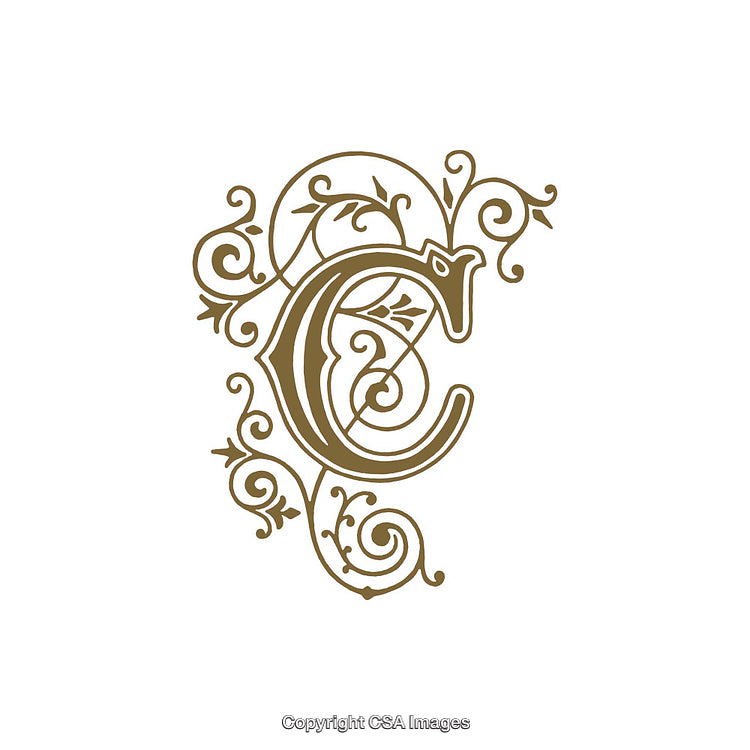 Ornamental Letter C Design with Elegant Flourishes and Swirls