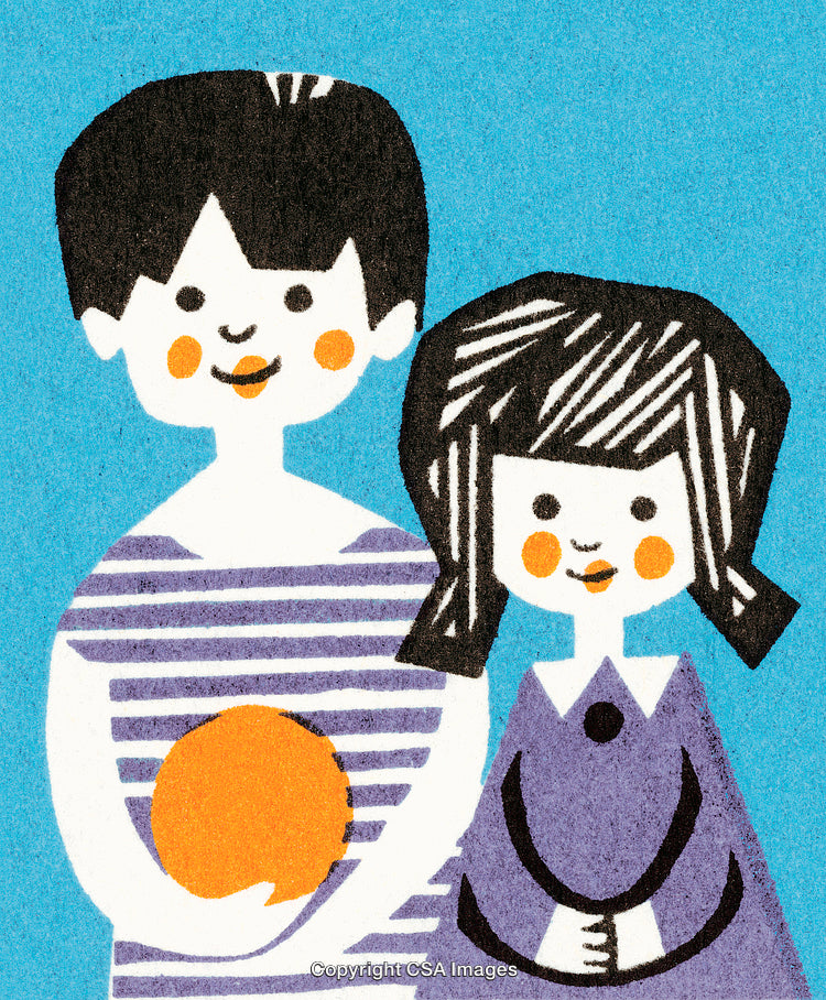 Illustrative Art of Two Children Smiling Brightly Against a Blue Background