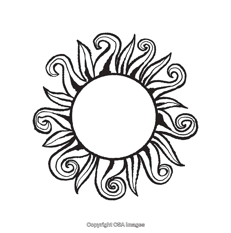 Hand-Drawn Sunburst Design in Black and White Illustration Style