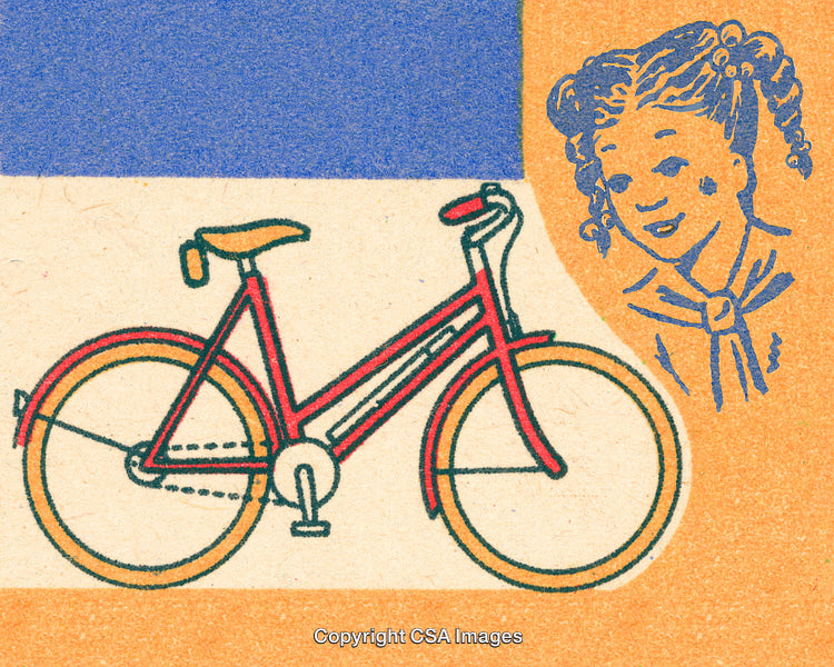 Vintage Illustration of a Bicycle and a Girl in Retro Style Artwork
