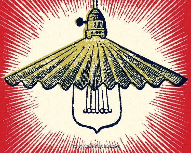 Vintage Illustration of an Electric Lamp with Decorative Fluted Shade