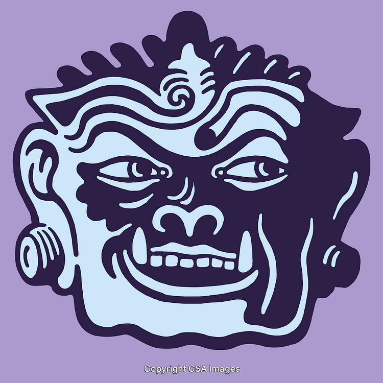 Purple and Blue Tribal Mask Illustration on Violet Background