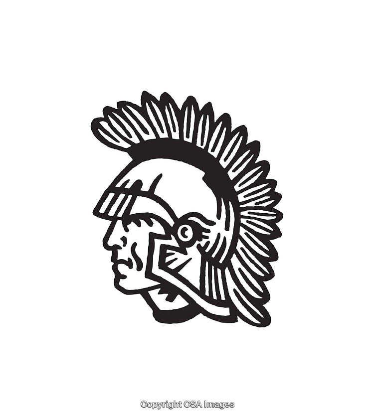 Black and White Line Art Illustration of a Spartan Helmet Design