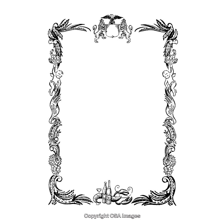 Elegant Black and White Decorative Border with Ornate Details and Grape Motifs