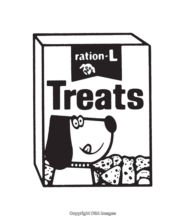 Black and White Line Art Design of Dog Treats Packaging