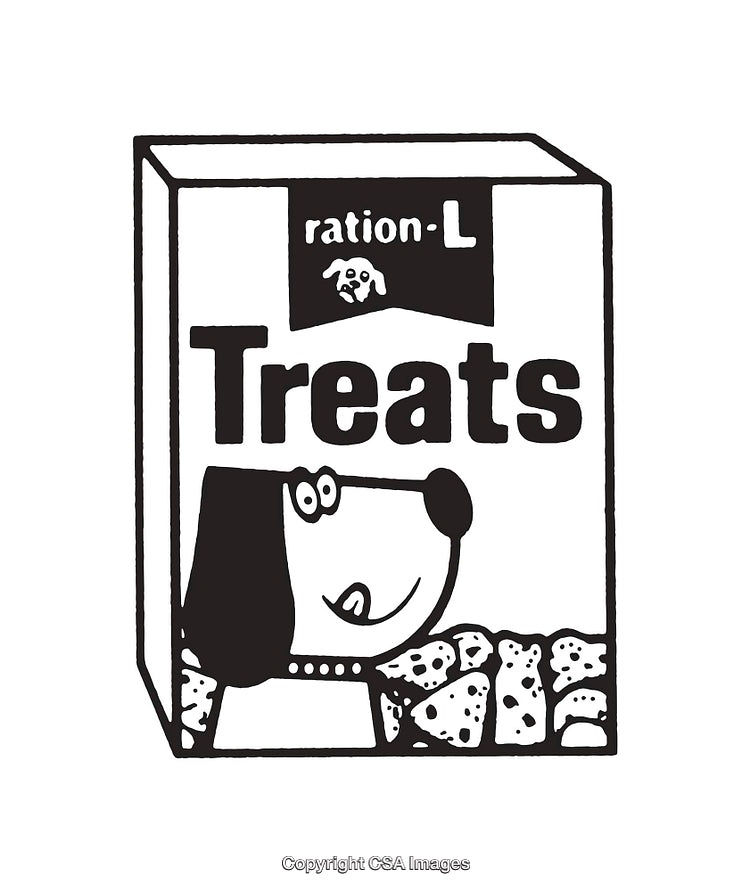 Black and White Line Art Design of Dog Treats Packaging