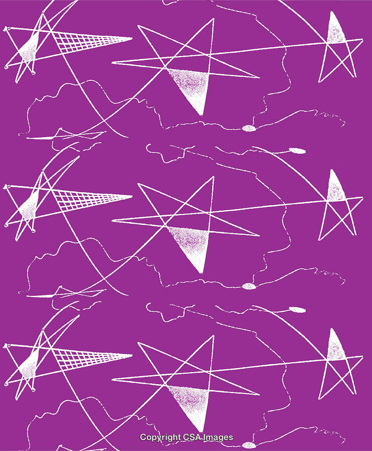 Abstract Geometric Pattern With White Shapes on Purple Background