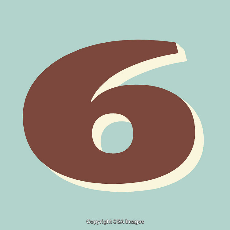 Brown and Cream Number Six on Light Blue Background