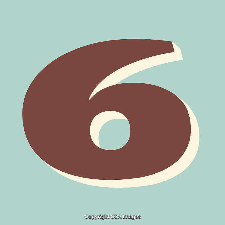 Brown and Cream Number Six on Light Blue Background