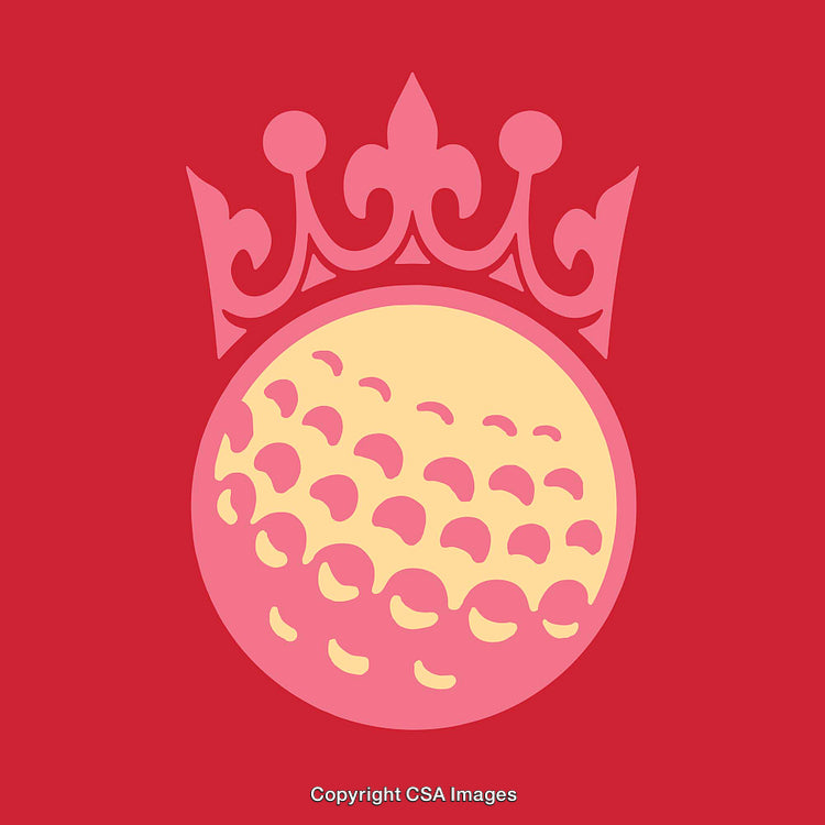 Crown and Golf Ball on a Bold Red Background