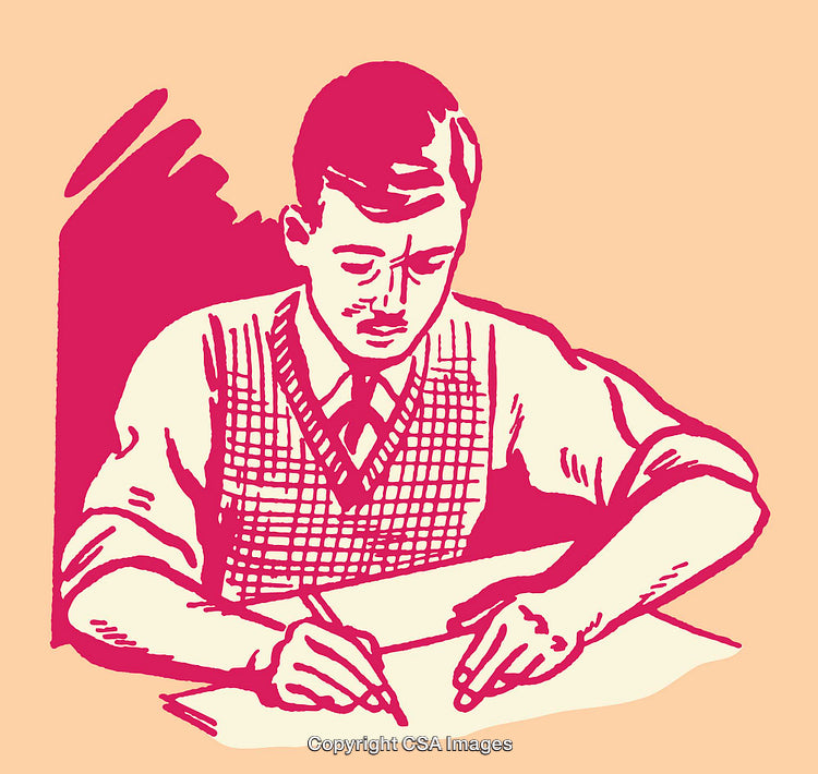Vintage Style Line Art of a Man Writing