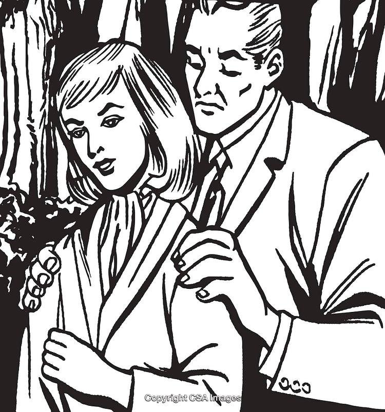 Artistic Illustration Depicting Emotional Interaction Between Two People in Black and White