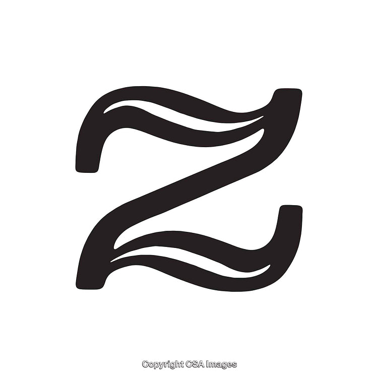 Stylized Black Letter Z with Wavy Lines on White Background