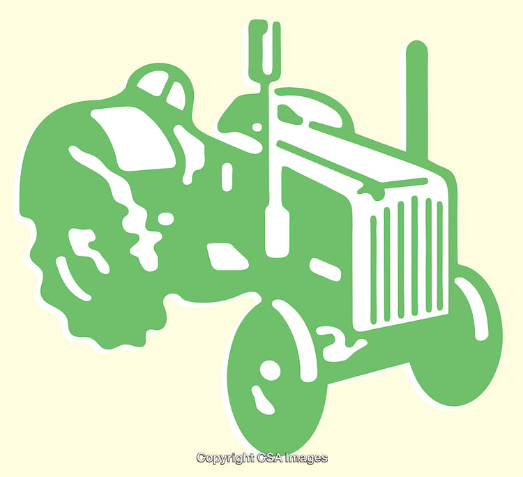 Green Line Art Illustration of a Vintage Tractor on Beige Background