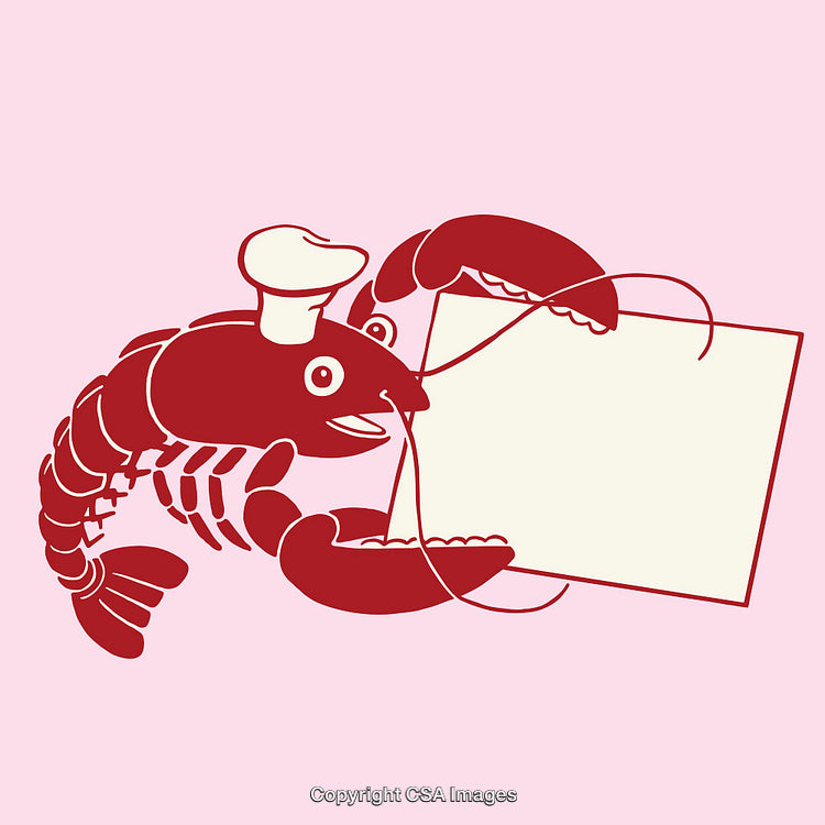 Chef Lobster Cartoon Holding Blank Menu on Pink Background