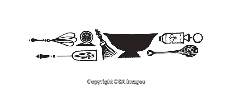 Black And White Line Art Illustrations of Kitchen Tools and Utensils
