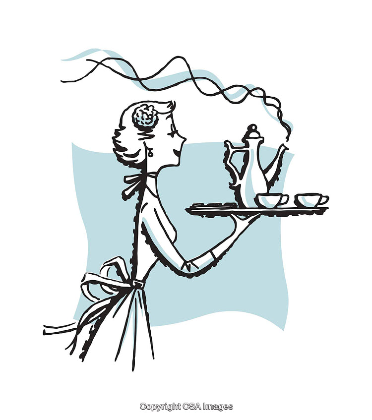 Vintage Illustration of a Maid Serving a Tea Tray with Elegance