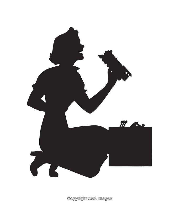 Silhouette of Woman Working with Tool in Retro Style