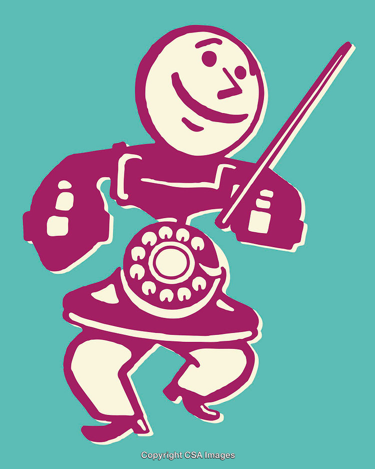 Playful Line Art Illustration of a Retro Telephone and Robot Design