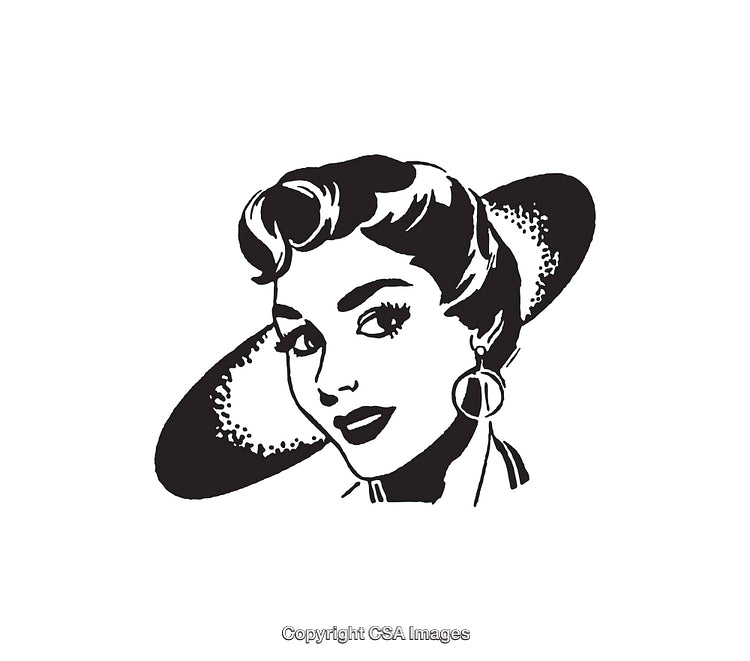 Retro Black and White Illustration of a Woman With Fascinator Hat