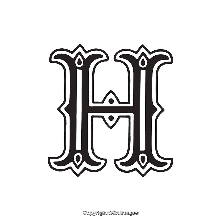 Ornate Decorative Letter H in Bold Black and White Styling