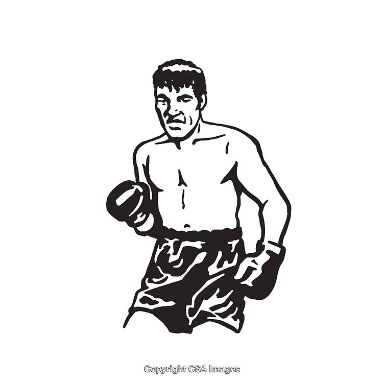 Black and White Line Art Drawing of a Boxer Mid-Action