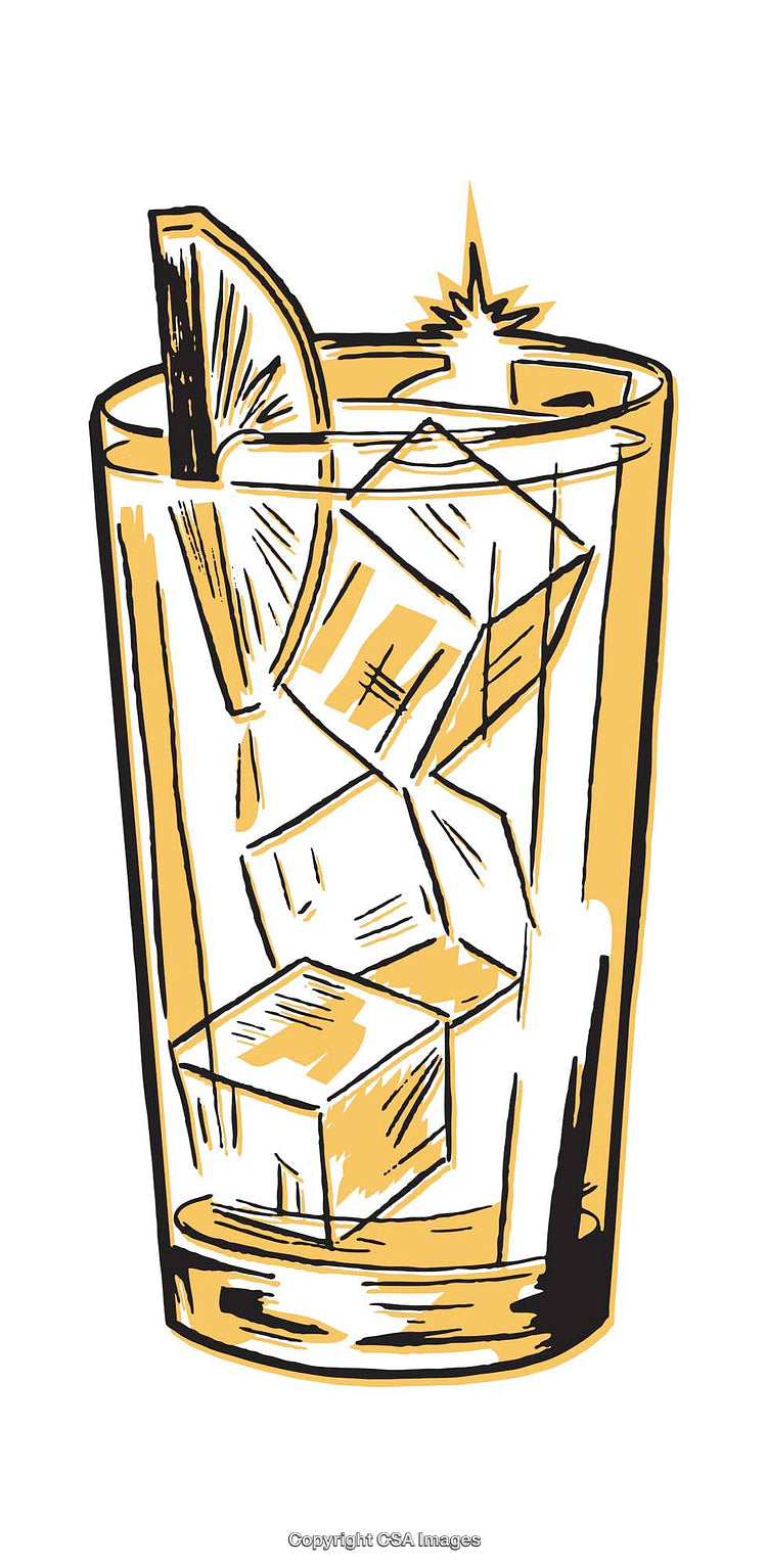 Colorful Illustration of a Drink Glass with Lemon and Ice Cubes