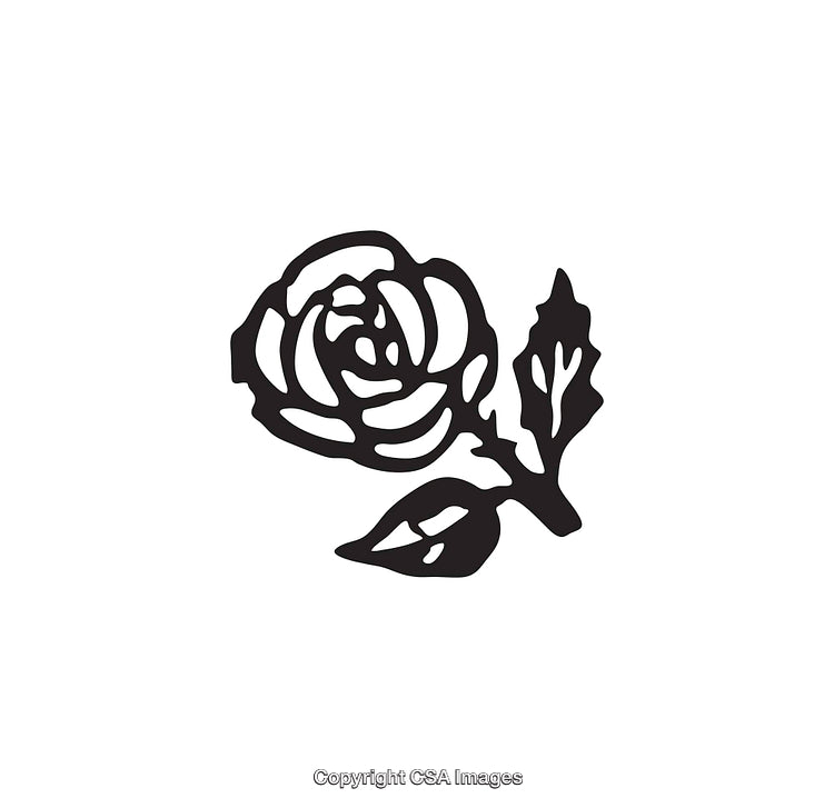 Simple Black and White Rose Icon with Leaf Detail