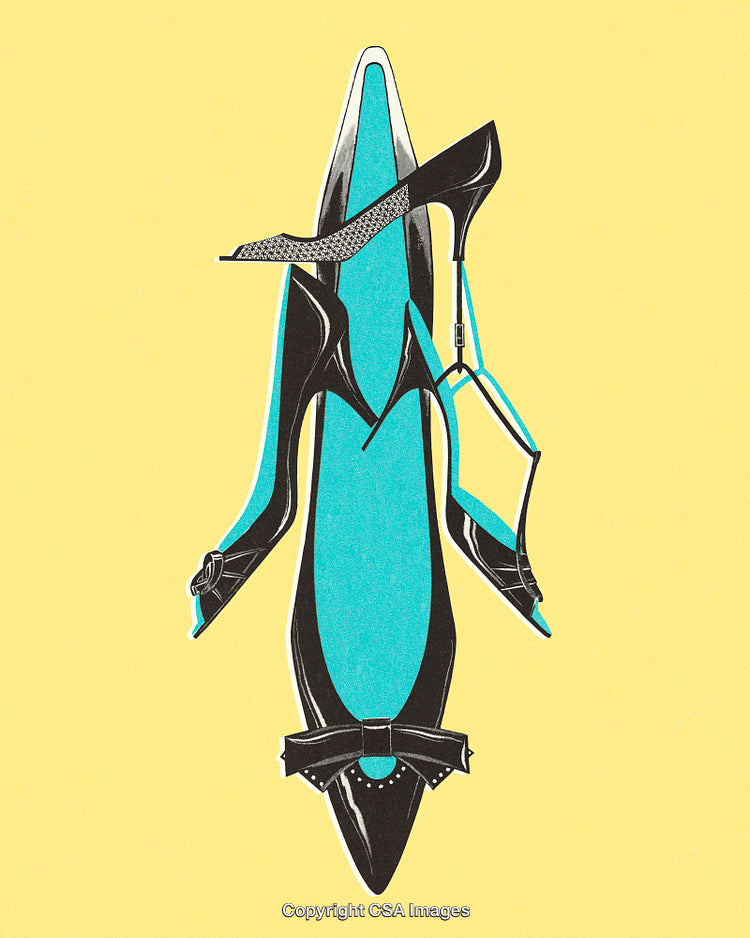 Stylized Illustration of Women's High Heel Shoes in Bright Colors