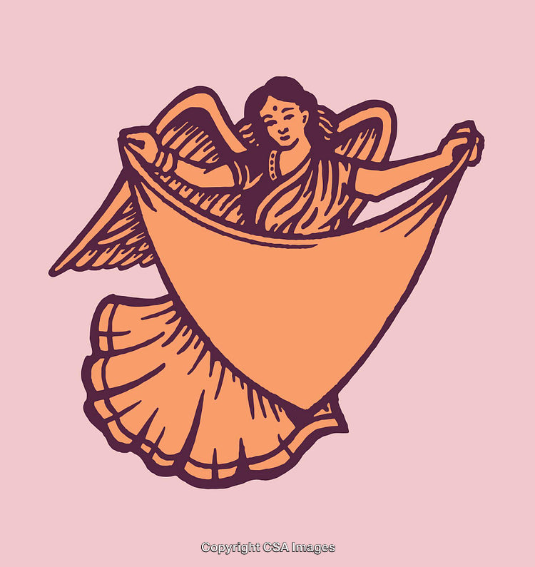 Graceful Angel Line Art Illustration in Warm Tones on Pastel Background