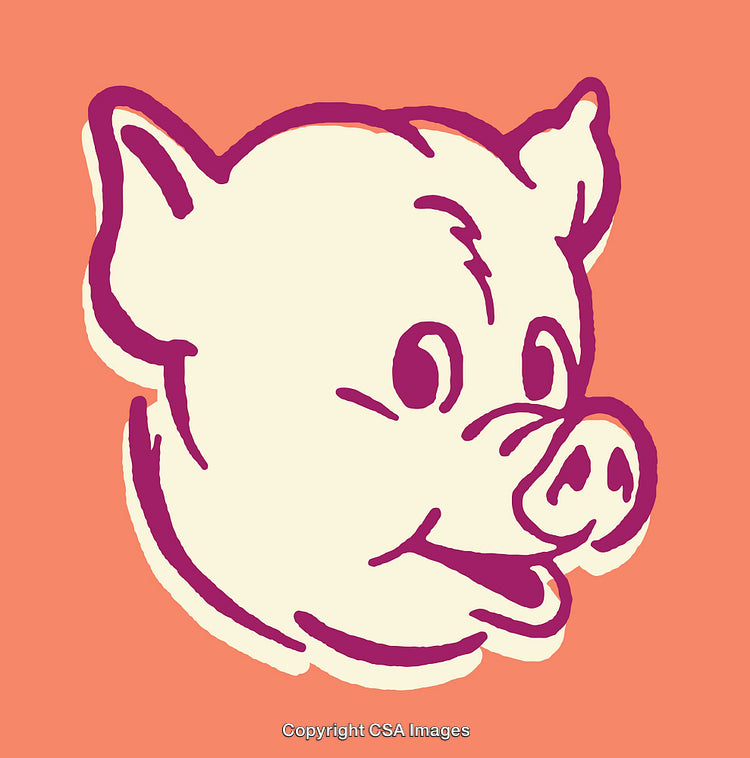 Cute and Playful Pig Illustration with Bold Lines and Vibrant Colors