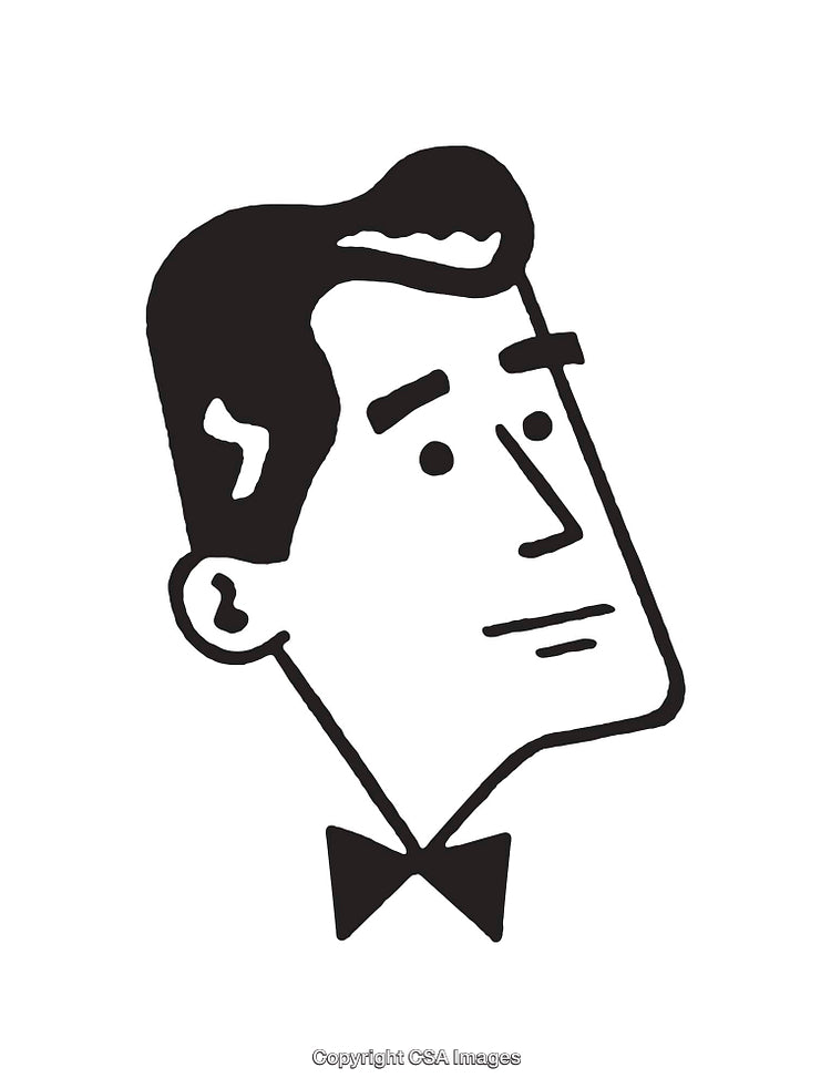Vintage Style Line Art of a Formal Man Wearing a Bow Tie