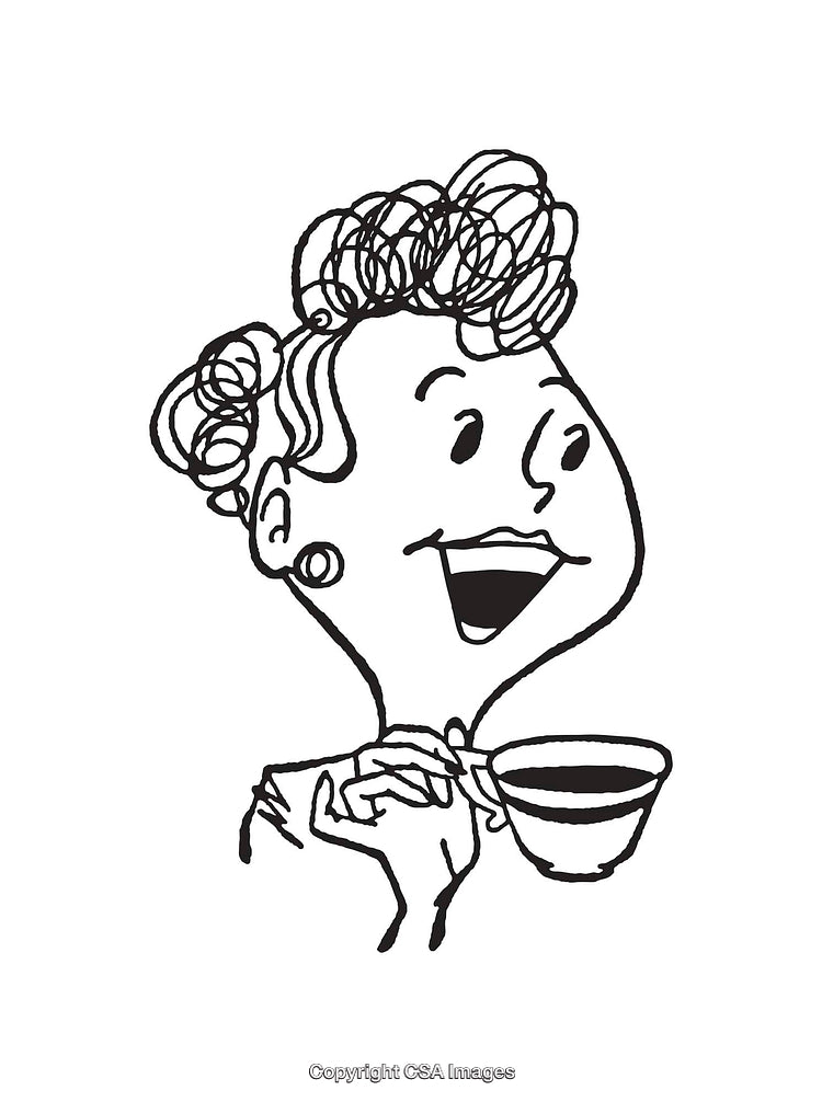 Cheerful Woman with a Cup of Coffee Art Illustration