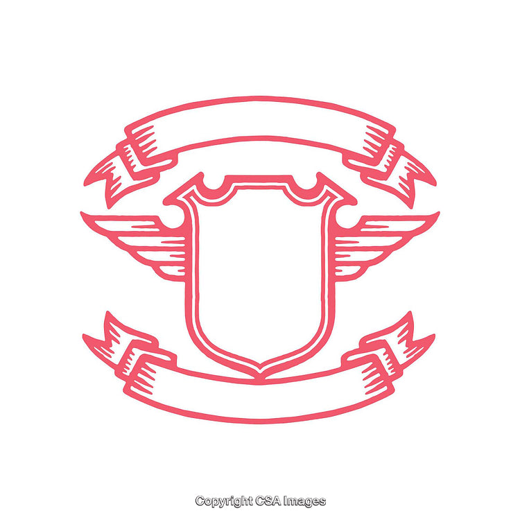 Decorative Blank Shield with Wings and Ribbon in Pink Outline Design