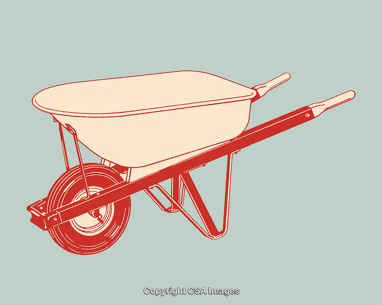 Vintage Line Art Illustration of a Wheelbarrow in a Minimalist Style